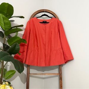 Talbots 22W 100% Linen Peplum Blazer Jacket Snap Long Sleeve Pockets in Orange